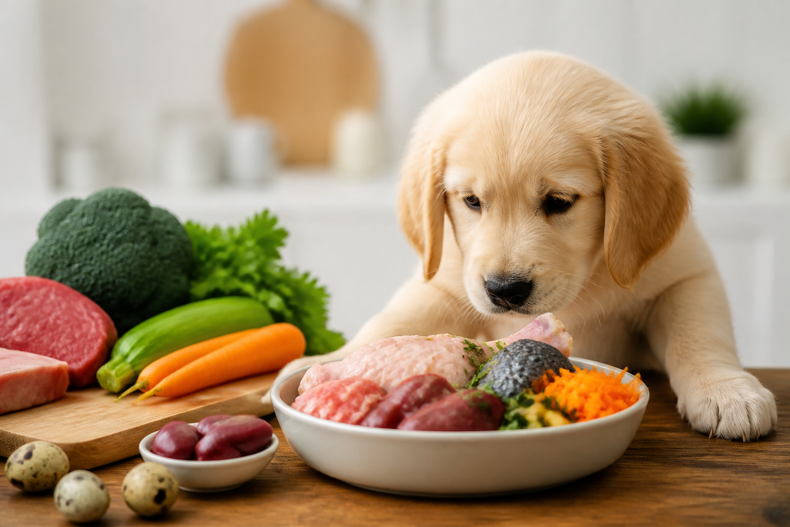 Guía de dieta BARF para cachorros con salud delicada